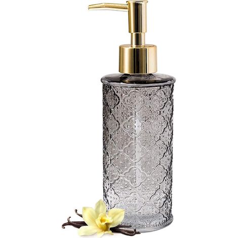 Distributeur de savon vintage en verre rechargeable avec pompe en plastique ABS - Cuisine et salle de bain (Gris)