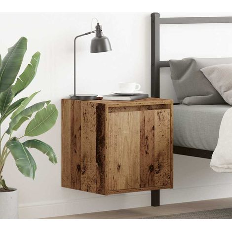 Mesilla de noche de pared-Mesita de noche-Mesapara Dormitorio de madera vieja 38x34x40 cm 390142