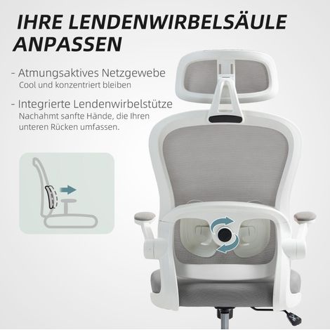 Sedia ergonomica da ufficio in rete con poggiatesta e braccioli ribaltabili, grigio HAVRYA (1/5)