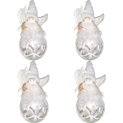 Pallina in vetro soffiato angelo bianco decorazione per albero di natale fata con bacchetta set da 4 di 8 cm (1/5)