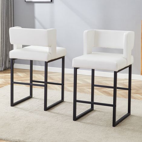 Lot de 2 tabourets de bar - forme carrée - pieds en métal noir - style nordique - PU blanc (1/5)