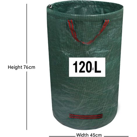 Sac à feuilles de jardin ultra-résistant, étanche et grande capacité (120 L), pour ramasser les mauvaises herbes et les feuilles mortes. Sac de rangement extérieur pour le jardinage.