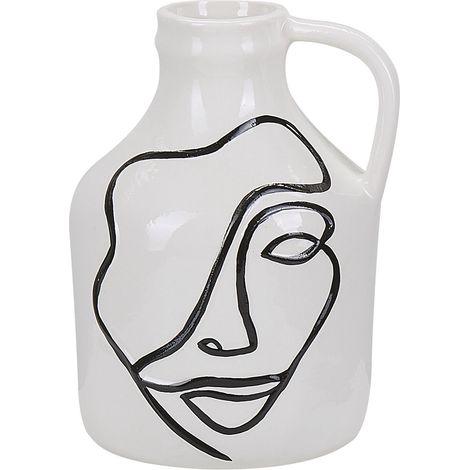 Florero blanco de gres con motivo facial accesorio decorativo para el hogar impermeable Agrinion