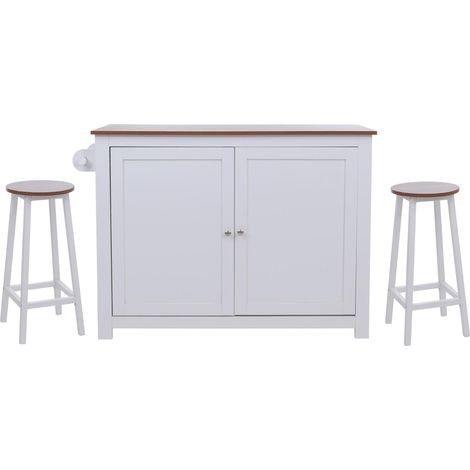 élot de cuisine HWC-P61 avec 2 tabourets, armoire de cuisine, tiroir, compartiments de rangement, MD (1/5)