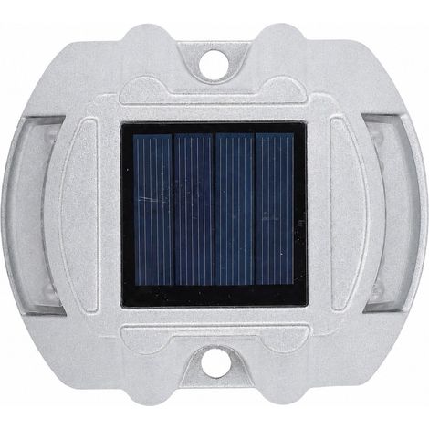 Bornes lumineuses solaires pour terrasse, argentées, en alliage d'aluminium, à LED haute luminosité, pour allées, escaliers extérieurs, lumière blanche. (1/5)