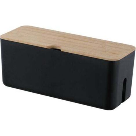 Kabelbox-Organizer (Schwarz), Kabelmanagement-Box, Kabelorganizer zur ordentlichen Aufbewahrung von Kabeln, Aufbewahrungsbox für Ladekabel und Steckdosenleisten, Gummifüße