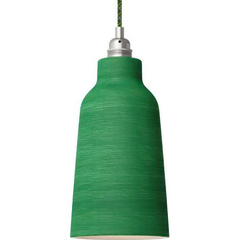 Lampada a sospensione Made in Italy completa di cavo tessile, paralume Bottiglia in ceramica e finiture in metallo  Con lampadina - Evergreen striato - Bianco - Matter ON/OFF