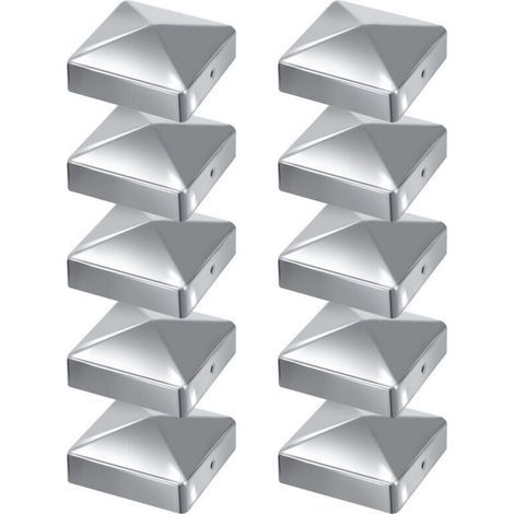 Chapeaux Pyramidaux Acier Inoxydable 100x100 mm Lot de 10 Finition Argentée pour Clôture et Structure Extérieure - (1/4)