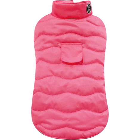 40 cm: Giubbotto imbottito impermeabile con fodera interna in pile rosa fluo Eco Leaves per cani
