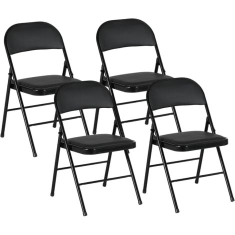 4-sets de chaises pliantes, chaises de bureau portatives, pieds en métal, fauteuil pliable pour bureau, réception, salle d'attente, cuir synthétique, noir (1/5)