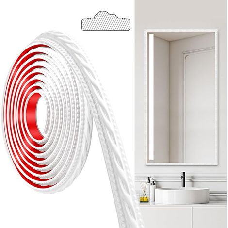 Moulures en PVC, 300cm×2cm, Autocollantes, Pour Plafonds, Moulures Murales Pour Bordures de Murs, Cadres de Miroirs, Plafonds, Plinthes, Armoires (Blanc) (1/5)