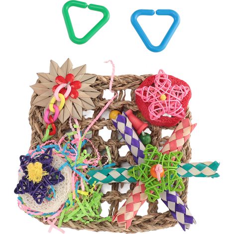 Tapis de hamac mural comestible tissé avec jouets à mâcher colorés pour perroquets, inséparables, perruches et calopsittes (1/5)