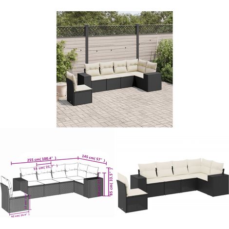 6-tlg. Garten-Sofagarnitur mit Kissen Schwarz Poly Rattan - Gartensofas - Outdoor Möbel - Lounge Set - Gartenlounge - Rattan Möbel - Home & Living (1/3)