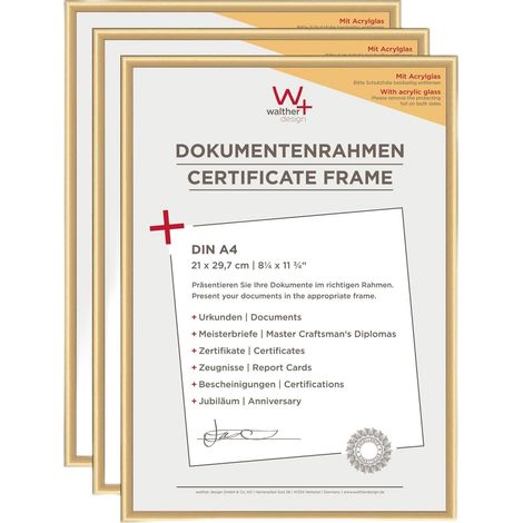 Cadre photo doré 21 x 29,7 cm (DIN A4) avec verre d’art 3 pack, cadre en plastique (1/5)