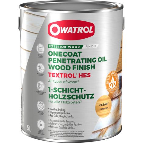 Owatrol – Saturateur monocouche TEXTROL® HES incolore 5L – Protection anti-UV – Pour bois tendres – Application extérieure – Satiné-mat