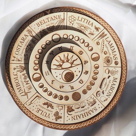 Roue De L Annee - Calendrier Sabbat En Bois - Signe Wiccan Pour Autel - 30,5 X 30,5 Cm - Décoration Spirituelle (1/5)