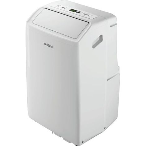 Whirlpool – Climatiseur mobile silencieux 3300W – Réversible avec fonction 6ème sens – Déshumidificateur – Gaz R290 écologique (1/5)