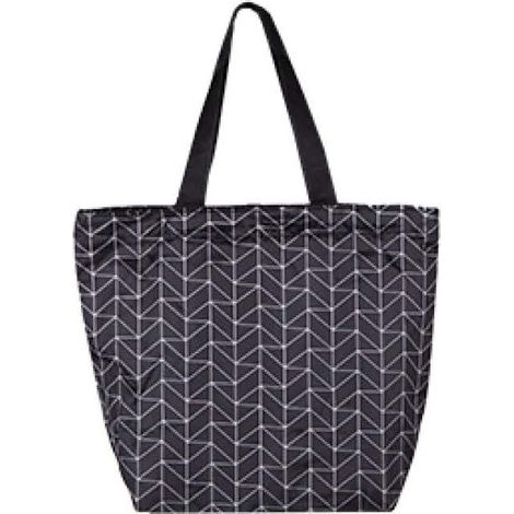 Piccola borsa per la spesa, 3 linee, nera e crema, con motivo geometrico (1/4)