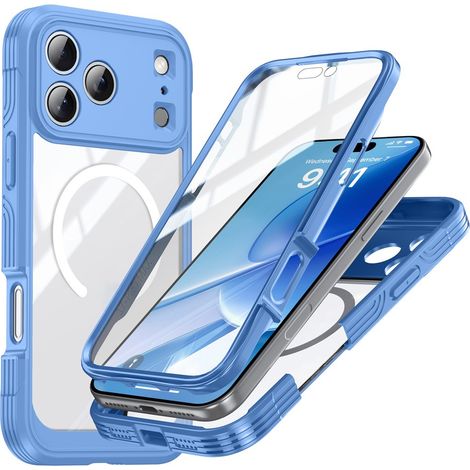 Funda antigolpes para iPhone 17 Pro Max con cristal para MagSafe, azul