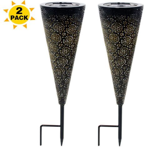 Lampe solaire à gazon, lampadaire, lampe de projection décorative de cour en métal creux en fer forgé - lot de 2 (1/4)