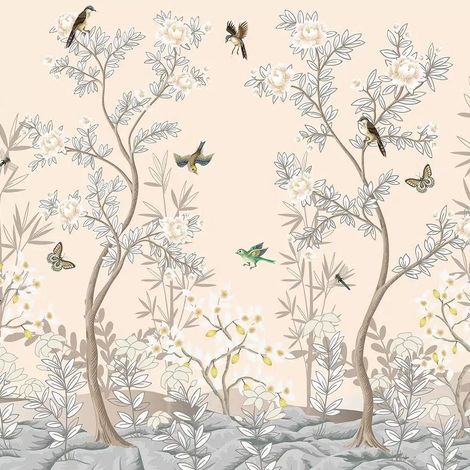 papier peint panoramique oiseaux dans la nature beige et gris - Sanders & Sanders (1/5)