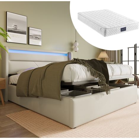 lit adulte coffre rangement 140x200 PU blanc OKMYHOME (1/5)