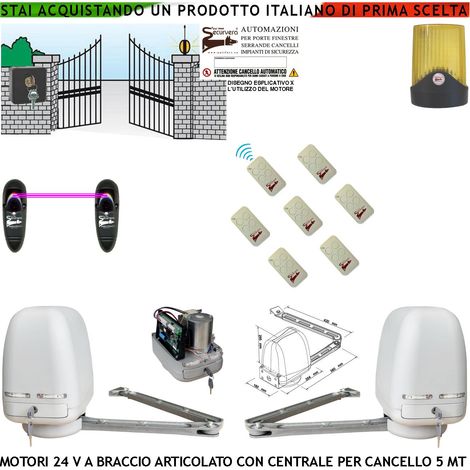 Cancello Elettrico Kit Motori a Braccio Articolato 24 V 2 Ante da 0,5 a 2,5 MT Centrale 220/24 V Selettore 7 Radiocomandi Faro Coppia Fotocellule (1/4)