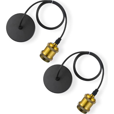 E27 Pendant Light Holder in Golden Bronze, Cable Pendant Light, Hanging Metal Accessories, Adjustable Cable 100 cm for Cafe Shop Bedroom Bar (2 Pieces) (1/5)