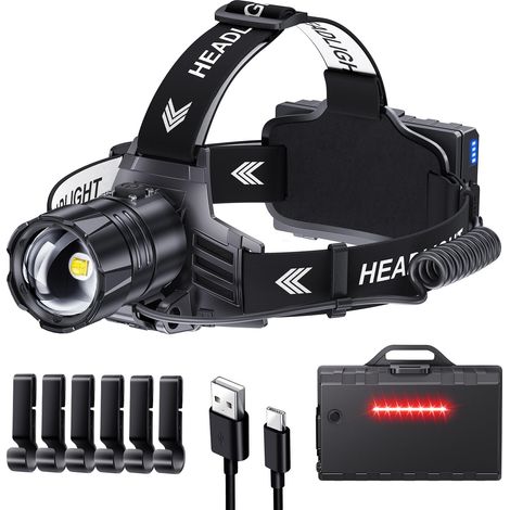 Lampe Frontale Led 30w Xhp70 Zoom Rechargeable Usb-C Etanche Ipx7 Angle Reglable 90 Degres Pour Camping Randonnee 1 Unite (1/5)