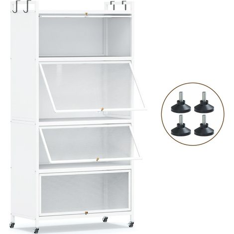 Armario de almacenaje metálico 80,5 x 40 x 162 cm con 4 puertas elevables estilo moderno metal blanco 200016170