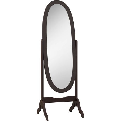 Specchio ovale a figura intera in stile shabby chic con inclinazione regolabile, 48 x 46 x 147 cm, in MDF color caffè.
