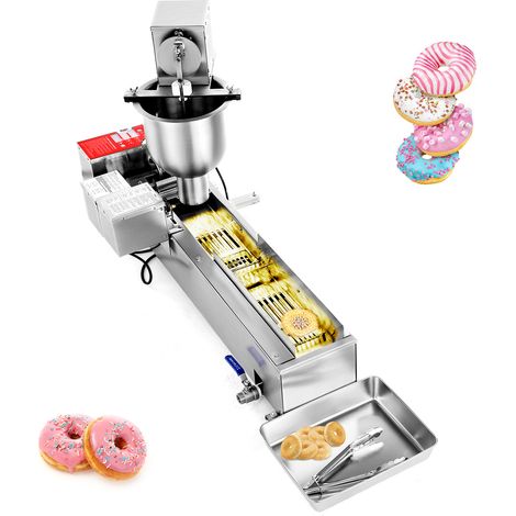 VEVOR Machine a beignets automatique commerciale, appareil a donuts electrique a une rangee, haute puissance, 90 pcs/heure, friteuse en acier inoxydable, avec moules de 3 tailles, comptage automatique