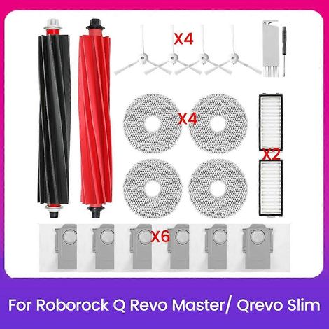 Kit de remplacement pour aspirateur robot Roborock Q Revo Master, Qrevo Slim : brosse principale, chiffon de nettoyage, filtre HEPA et sac à poussière. (1/5)