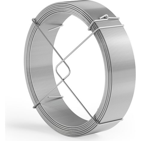 Wiltec Filo di acciaio zincato colore argentato Ø 1,5 mm x 50 m, filo di tensione per recinzione con supporto di svolgimento, fil di ferro per recinzione, piante, fiori, bricolage