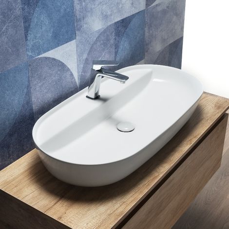 Lavabo da Appoggio 83x42 Cm in Ceramica Bianco (1/5)