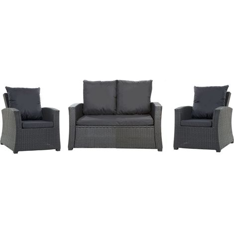 Set coussins pour salon de jardin résine tressée 4 places, coussins pour canapé 130x50x7cm, coussins pour fauteuil de jardin 2x50x56cm Noirs (1/5)