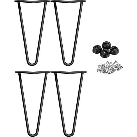 4XLes pieds d'épingle à cheveux lourds de table Supérieur Soudent l'acier coulé noir 10mm 25cm de hauteur MetallHairpin Legs avec les protecteurs de sol libres et les vis (1/5)