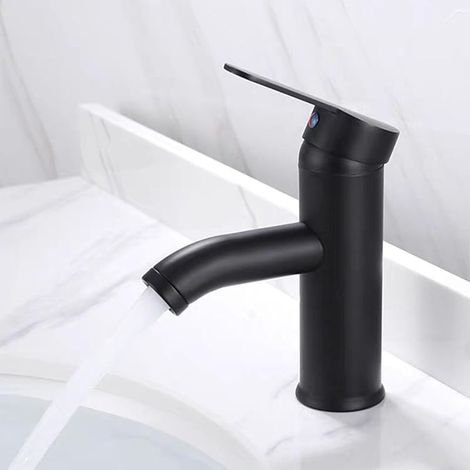 Mitigeur Acier Inoxydable 304, Robinet Salle Bain avec Tuyau, Chaude et Froide Robinet Lavabo, Robineto Lave Main pour Lavabo Dans la Salle de Bain, les Toilettes des Invités (Noir) (1/5)