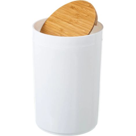 Weißer Abfalleimer mit Bambusdeckel, 5 Liter (1/4)