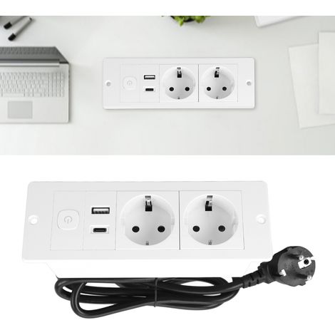 3-in-1-Unterputz-Tischsteckdose mit USB-C-Anschluss und Schalter – feuerfestes 16-A-PC-Netzteil mit 45 mm Abstand – für Büro, Schreibtisch oder Wohnzimmer (1/5)