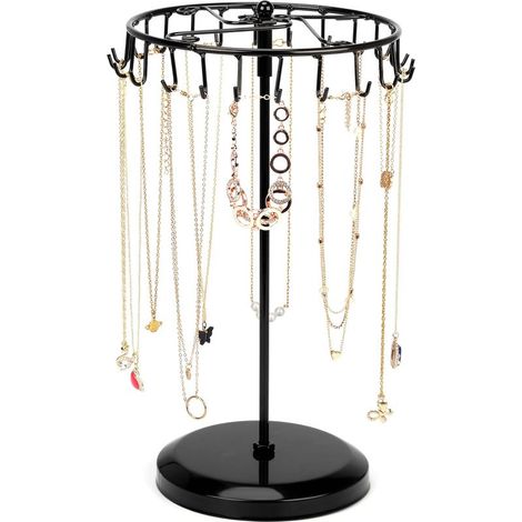 Porte Bijoux Rotatif en Métal Noir 23 Crochets - H35 x l18 cm - Tour de Presentoir Bijoux - Porte Collier Bracelets Bagues et Boucles d’Oreilles (1/5)