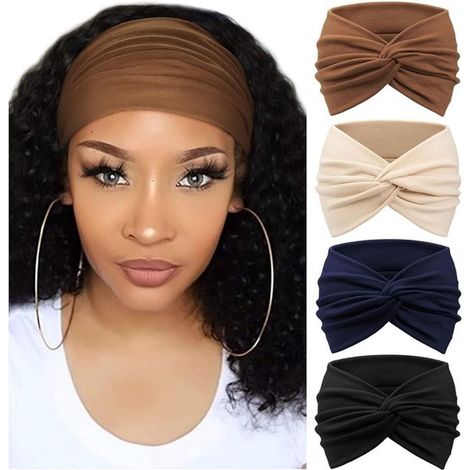 Conjunto de cuatro piezas: Diademas de mujer estilo bohemio – estampado floral vintage, nudo cruzado, accesorio para el cabello elástico (conjunto de cuatro piezas) (1/5)
