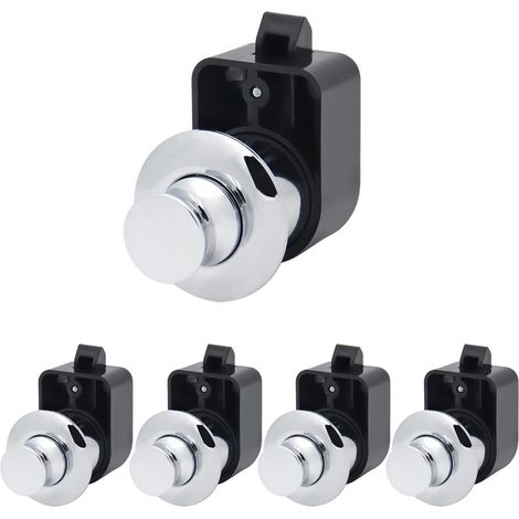 Lot de 5 loquets de verrouillage à bouton poussoir en métal pour armoires, caravanes, bateaux, yachts et tiroirs (chrome)