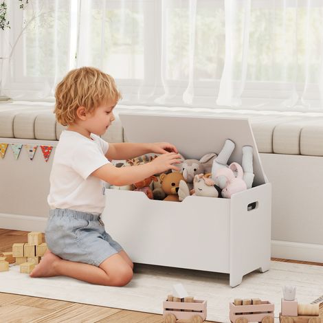 Coffre à jouet enfant avec couvercle rabattable, coffre de rangement enfant, forme d'ours, blanc, 60 x 38 x 48 centimètres (1/4)