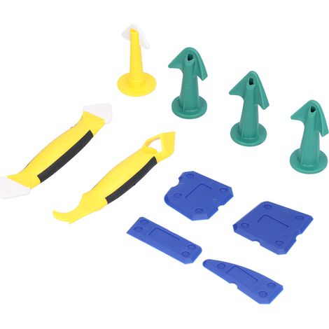 Kit de 10 outils pour mastic, nettoyage et retrait de colle à joint, comprenant un grattoir, une plaque de raclage et des embouts. (1/5)