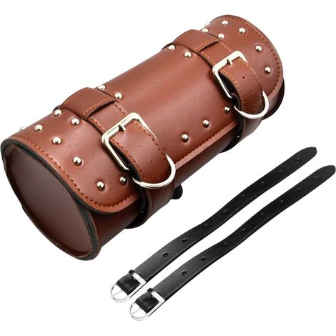 Decdeal Sac à outils de moto, sac de fourche en cuir PU, sacoche de selle avec sangles réglables, rangement de guidon de remplacement pour Honda Kawasaki Suzuki Yamaha (marron)