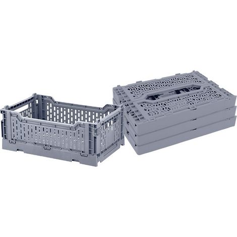 Lot 4 caisses de rangement pliables plastique gris 27 x 17 x 10,5 cm (1/5)