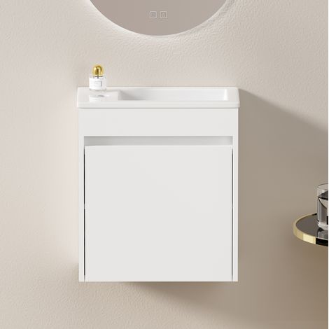 Armario de baño 46 cm, gran capacidad, puerta soft close, superficie resistente al agua, MDF y cerámica blanca (1/5)