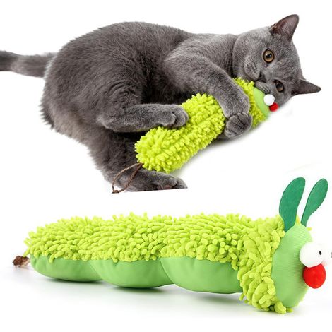 Jouet interactif pour chat en forme de chenille avec herbe à chat et papier crissant, idéal pour stimuler l'instinct de chasse et l'exercice (1/2)