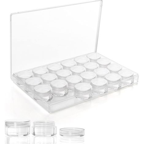 Boite Rangement Perles - 24 Petits Pots en Plastique Transparent Amovible avec Couvercles - Tubes en Plastique pour Perles, Bijoux, Ongles DIY, Boucles d’Oreilles, Paillettes et Broderie (1/5)